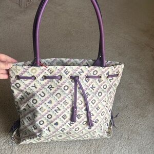 Dooney & Bourke Logo Tassel Tote in Cream and Purple